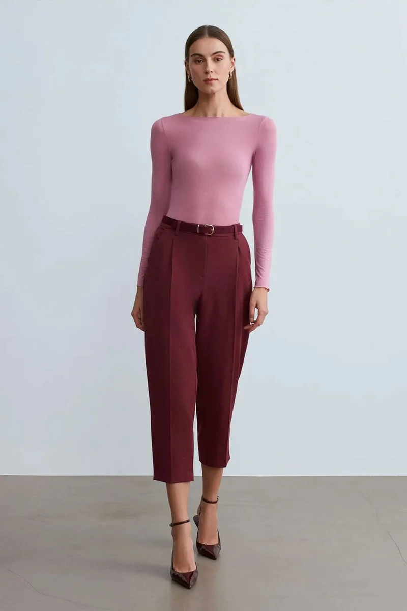 DILVIN Belted Capri Cigarette Trousers