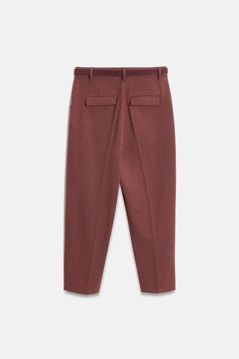 Dilvin Burgundy Red DILVIN Belted Capri Cigarette Trousers for Women | Best Price UAE