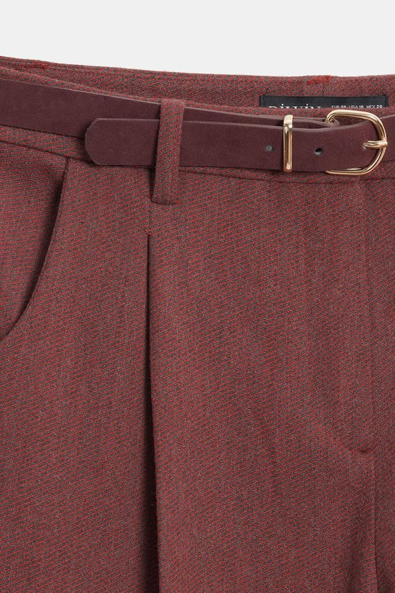 Dilvin Burgundy Red DILVIN Belted Capri Cigarette Trousers for Women | Best Price UAE