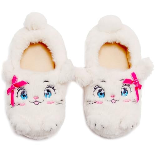 Anddyam Girls Cute Cat Slippers Household AntiSlip Indoor Home Shoe for Kids 12 little kid White cat - Image 1