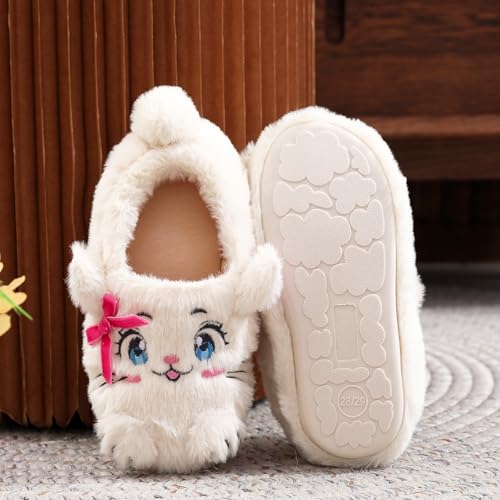 Anddyam Girls Cute Cat Slippers Household AntiSlip Indoor Home Shoe for Kids 12 little kid White cat - Image 3