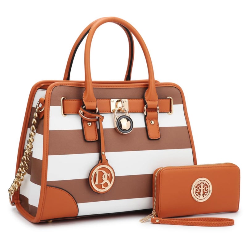 Dasein Women Handbags Top Handle Satchel Purse Shoulder Bag Hobo Bag Work Bag Set 2pcs CoffeeWhite