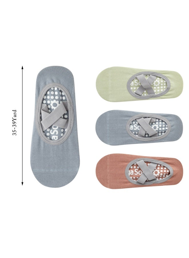 Sports non-slip socks indoor special yoga socks silicone non-slip breathable solid color women's boat socks Pilates socks(Orange+Blue+Green) - Image 2