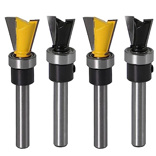 dcvbny 4Pcs 1/4 Inch Shank Dovetail Joint Router Bit Set, Dovetail Router Bits with Bearing Guide Dovetail Jig Bit for Woodworking Cutter Furniture Building Cabinet Making - Image 1