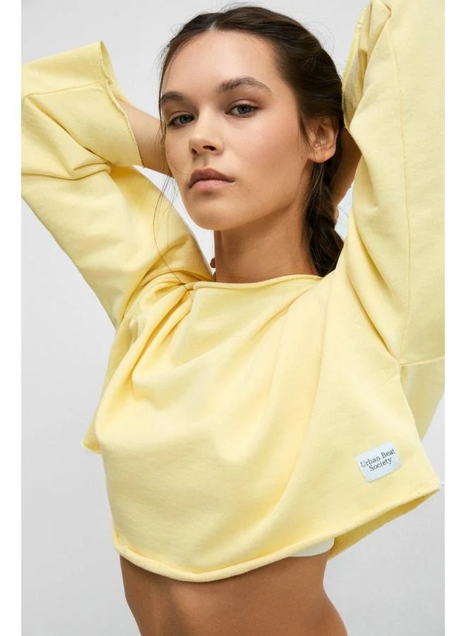 Urban Beat CYBELE Women's Boat Neck Oversized Long Sleeve Yellow Sweatshirt