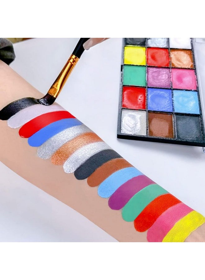 ZENTANMEI Face Painting Kit for Kids Adults, Water Activated Body Face Paint, 15 Colors Water Based Facepaints Makeup Palette 12 Pcs Brushes, Stencils, Non Toxic for Halloween Party Birthday Cosplay  - Image 3
