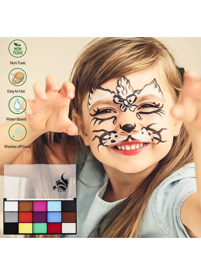 ZENTANMEI Face Painting Kit for Kids Adults, Water Activated Body Face Paint, 15 Colors Water Based Facepaints Makeup Palette 12 Pcs Brushes, Stencils, Non Toxic for Halloween Party Birthday Cosplay  - Image 4