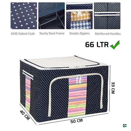 Fuelbyte Steel Frame Wardrobe Organizer for Clothes with Metal Frame Rectangle Storage Baskets for Clothing Fabric Storage Box with Handles Shelf Basket for Storage Clothes Pants Jeans (66 LTR, 2 pcs) - Image 3