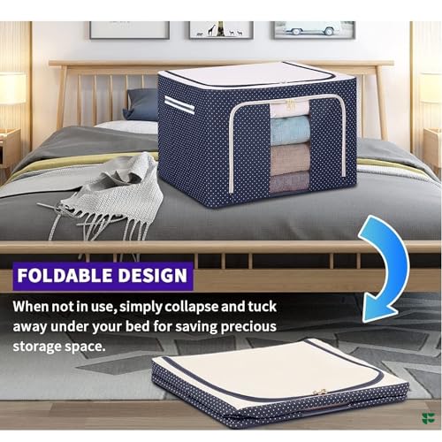 Fuelbyte Steel Frame Wardrobe Organizer for Clothes with Metal Frame Rectangle Storage Baskets for Clothing Fabric Storage Box with Handles Shelf Basket for Storage Clothes Pants Jeans (66 LTR, 2 pcs) - Image 4