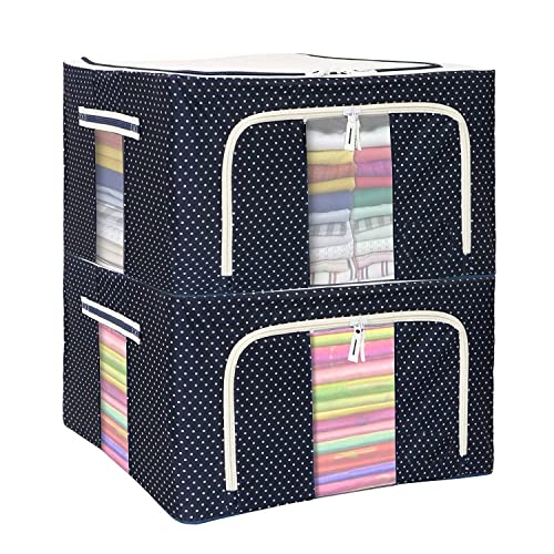 Fuelbyte Steel Frame Wardrobe Organizer for Clothes with Metal Frame Rectangle Storage Baskets for Clothing Fabric Storage Box with Handles Shelf Basket for Storage Clothes Pants Jeans (66 LTR, 2 pcs) - Image 1