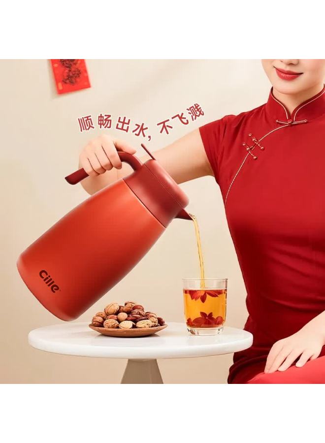 Cille Large Capacity Insulated Flask 304 Stainless Steel Household Thermal Pot Press-type Hot Water Kettle Vacuum Coffee Pot