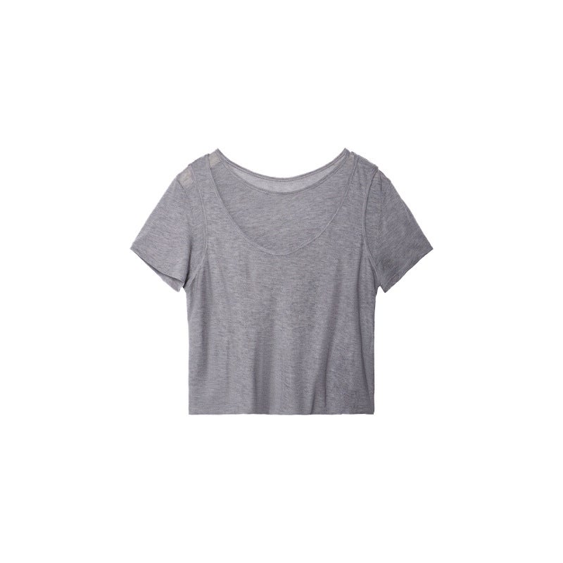 Dtwo Spring And Short-Sleeved Fake Two-Piece Street Casual Loose Short Cotton Breathable Top T-Shirt For Women - Image 1