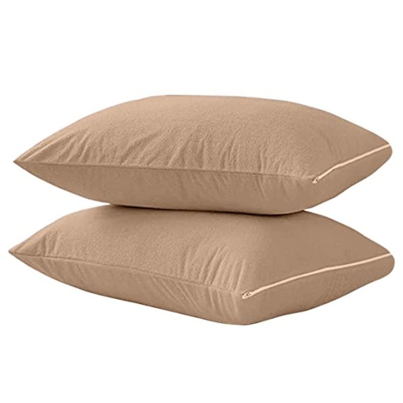 SEM B GRA 100% Water Resistant Pillow Protector Terry Cotton - Zippered Closure, Complete Protection Against Water Spills, Dust Mites, Bedbugs and Allergens (Pack of 2 - (16"x24"), Beige) - Image 1