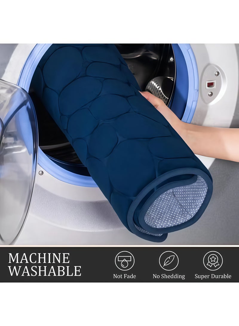 XiuWoo Bathroom Rugs Sets 3 Piece(bathroom rug,U-shaped countertop rug,Toilet seat cover),Cobblestone Flannel Bathroom Mats Set Extra Thick, Non Slip Bath Mats for Bathroom,Dry Fast Bath Mat, Machine Washable Bath Rug Set for Bathroom for Tub, Toilet and Floor (Navy Blue) - Image 5