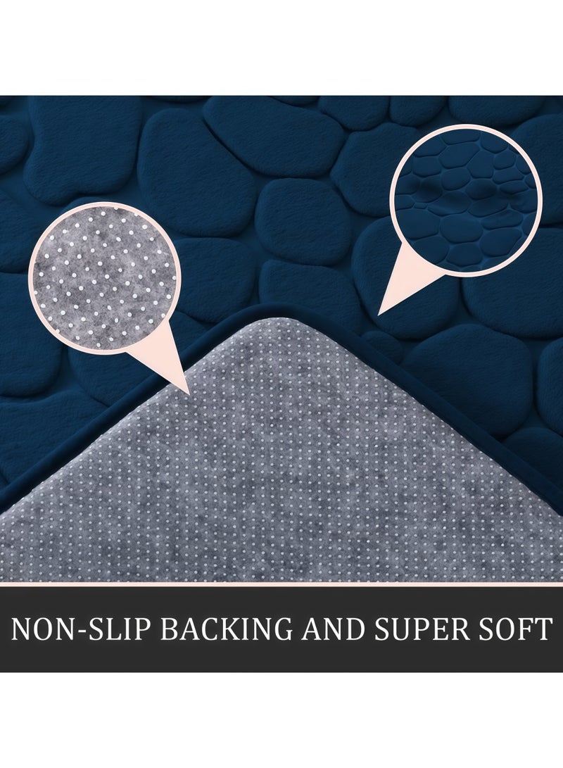 XiuWoo Bathroom Rugs Sets 3 Piece(bathroom rug,U-shaped countertop rug,Toilet seat cover),Cobblestone Flannel Bathroom Mats Set Extra Thick, Non Slip Bath Mats for Bathroom,Dry Fast Bath Mat, Machine Washable Bath Rug Set for Bathroom for Tub, Toilet and Floor (Navy Blue) - Image 3