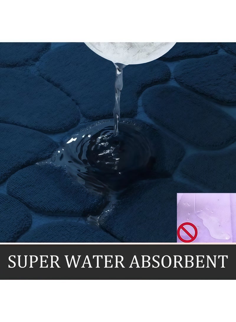 XiuWoo Bathroom Rugs Sets 3 Piece(bathroom rug,U-shaped countertop rug,Toilet seat cover),Cobblestone Flannel Bathroom Mats Set Extra Thick, Non Slip Bath Mats for Bathroom,Dry Fast Bath Mat, Machine Washable Bath Rug Set for Bathroom for Tub, Toilet and Floor (Navy Blue) - Image 4