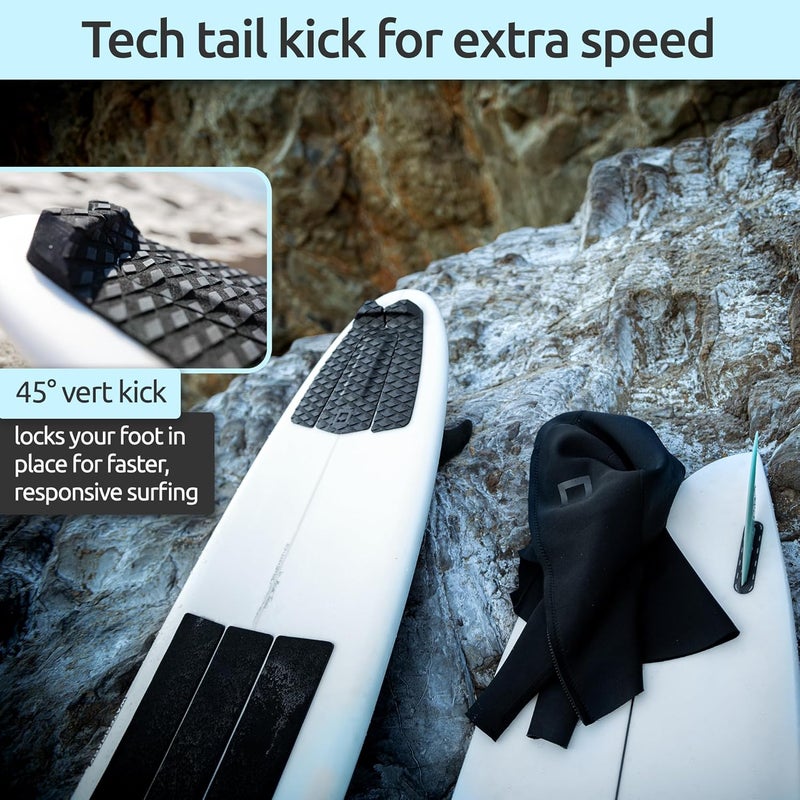 Surf Squared 3-Piece Traction Pad - Arch, Flat, or Front - Maximum Grip, Super Strong 3M Adhesive - Fits All Surfboards: Shortboard, Fish, Longboard, SUP, Skimboard - Stomp or Deck Pad - Image 3