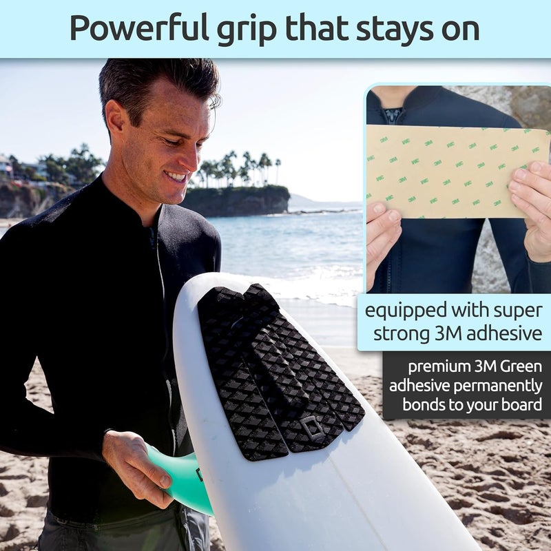 Surf Squared 3-Piece Traction Pad - Arch, Flat, or Front - Maximum Grip, Super Strong 3M Adhesive - Fits All Surfboards: Shortboard, Fish, Longboard, SUP, Skimboard - Stomp or Deck Pad - Image 5