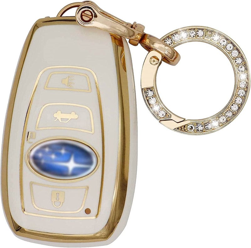 Elegananccy for Subaru Key Fob Cover, Soft Full Protection Key Case Shell with Keychain Compatible with Ascent BRZ Crosstrek Forester Impreza Legacy Outback WRX STI (White) - Image 1