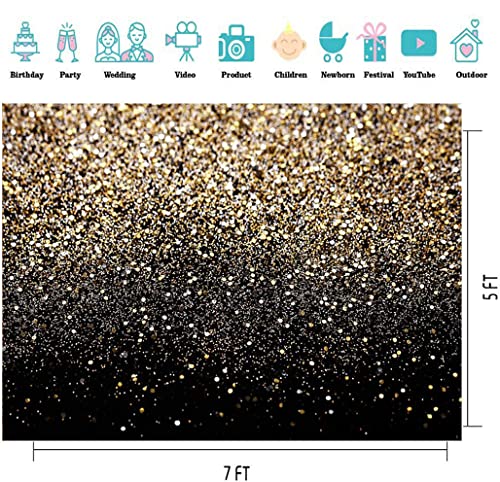 CYLYH 7X5ft Black and Gold Backdrop Golden Spots Backdrop Vintage Astract Glitter Background Wedding Adult Baby Children Holiday Party Decor New Year Party Backdrop - Image 4