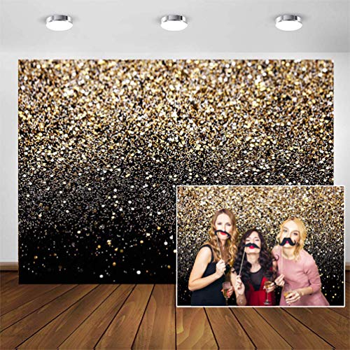 CYLYH 7X5ft Black and Gold Backdrop Golden Spots Backdrop Vintage Astract Glitter Background Wedding Adult Baby Children Holiday Party Decor New Year Party Backdrop - Image 1
