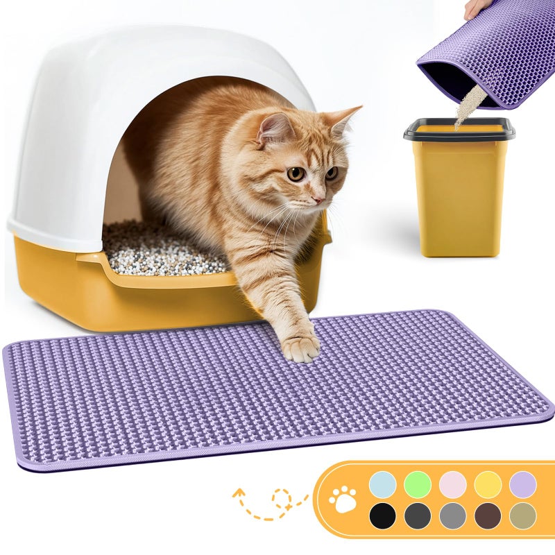 Powools Cat Litter Mat - 23.2'' x 14.6'' Small Litter Trapping Mat, Easy to Clean Litter Box Mat, Waterproof, Urine-Proof, Non-Slip Kitty Litter Mats for Floor, Purple - Image 1