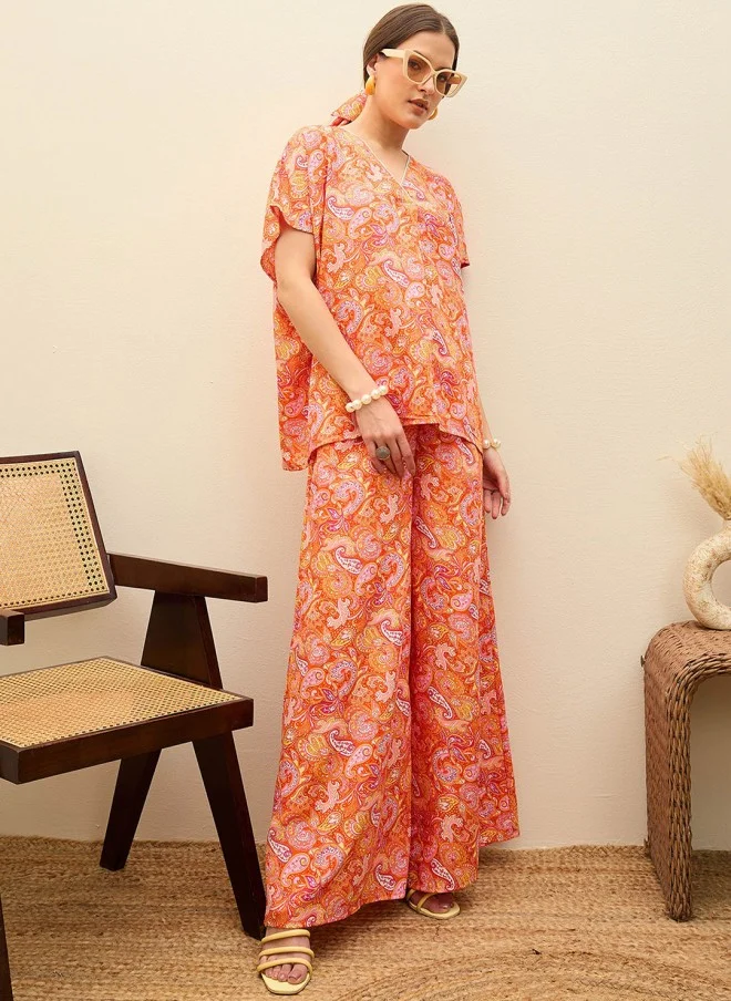 SASSAFRAS Printed Top And Palazzo Co-Ords For Women