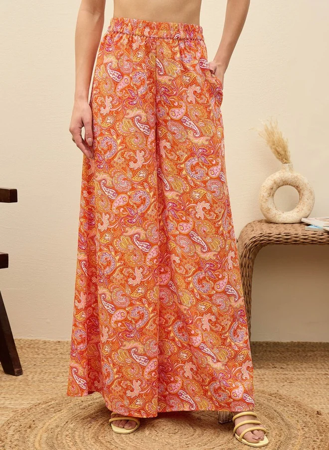 SASSAFRAS Printed Top And Palazzo Co-Ords For Women