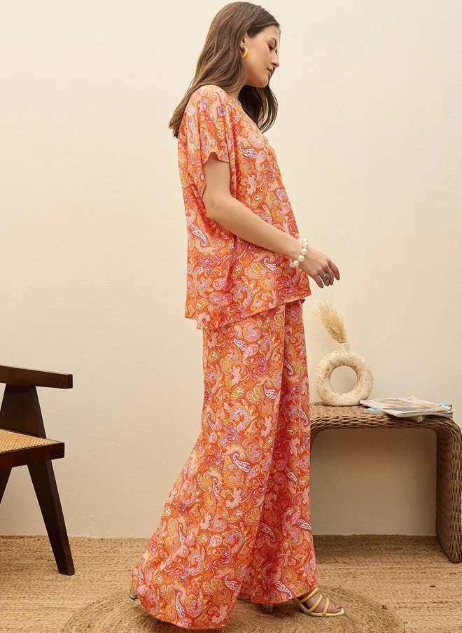 SASSAFRAS Printed Top And Palazzo Co-Ords For Women