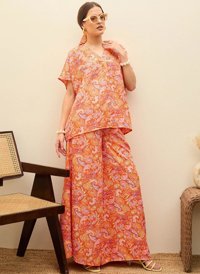 SASSAFRAS Printed Top And Palazzo Co-Ords For Women