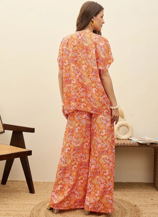 SASSAFRAS Printed Top And Palazzo Co-Ords For Women