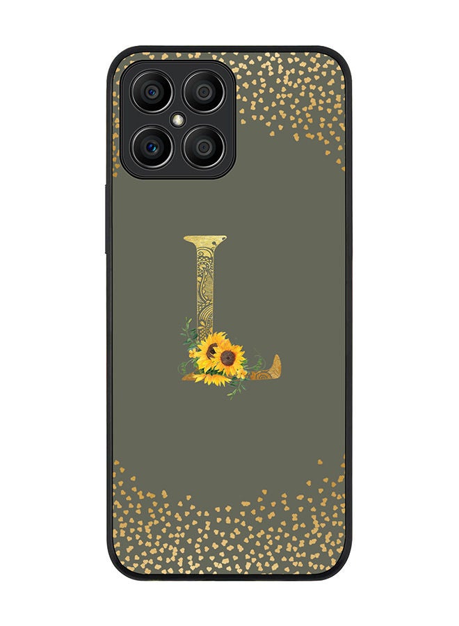Stylizedd Rugged Black edge case for Honor X8 Slim fit Soft Case Flexible Rubber Edges Anti Drop TPU Gel Thin Cover - Custom Monogram Initial Letter Floral Pattern Alphabet - L (Olive Green ) - Image 1