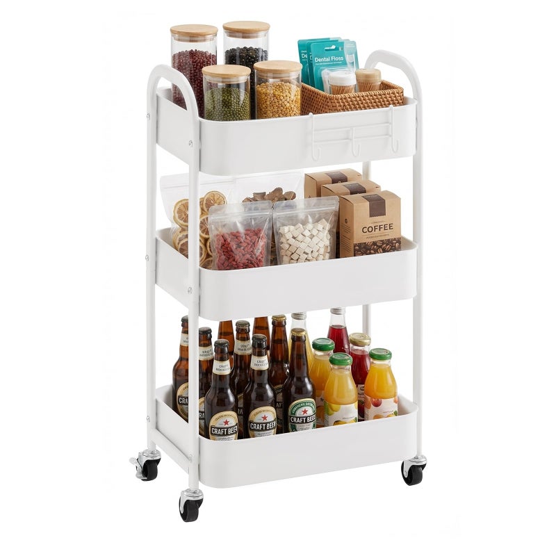 MAX Houser 3-Tier Rolling Utility Cart with Caster Wheels,Easy Assembly, for Kitchen, Bathroom (White) - Image 1