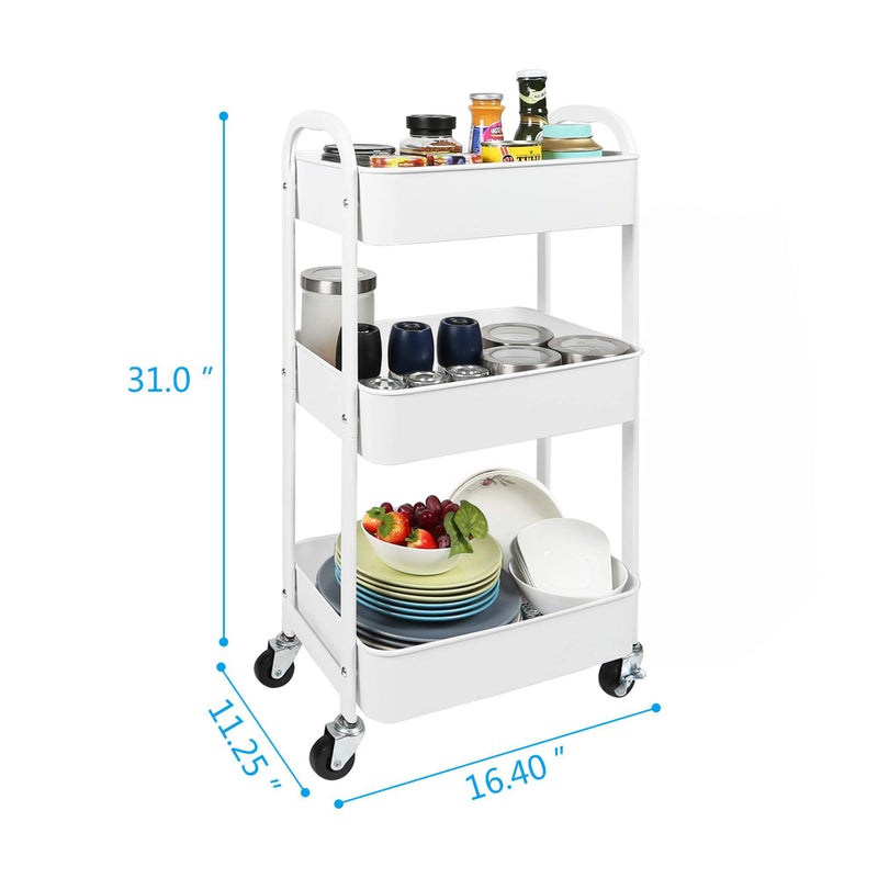 MAX Houser 3-Tier Rolling Utility Cart with Caster Wheels,Easy Assembly, for Kitchen, Bathroom (White) - Image 3