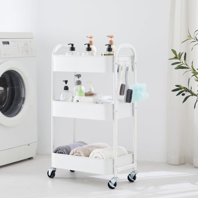 MAX Houser 3-Tier Rolling Utility Cart with Caster Wheels,Easy Assembly, for Kitchen, Bathroom (White) - Image 2
