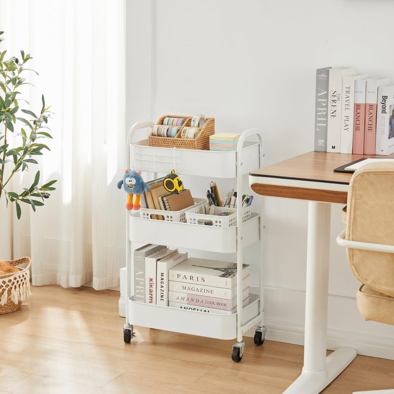 MAX Houser 3-Tier Rolling Utility Cart with Caster Wheels,Easy Assembly, for Kitchen, Bathroom (White) - Image 4