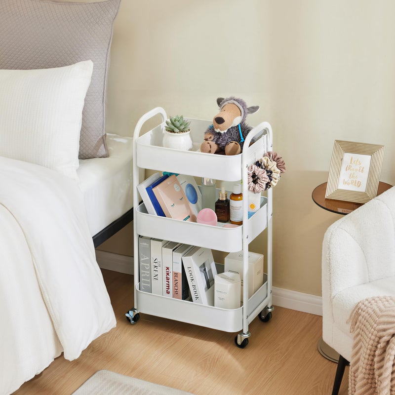 MAX Houser 3-Tier Rolling Utility Cart with Caster Wheels,Easy Assembly, for Kitchen, Bathroom (White) - Image 5
