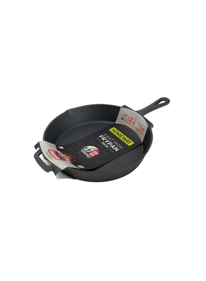Homeway Cast Iron Frypan 26cm, 3.7mm Thick Iron Base, Even Heat Distribution, Oven Safe up to 260°C, Compatible with All Cooking Surfaces, Open Fire Cooking, HW3810, Black - Image 2