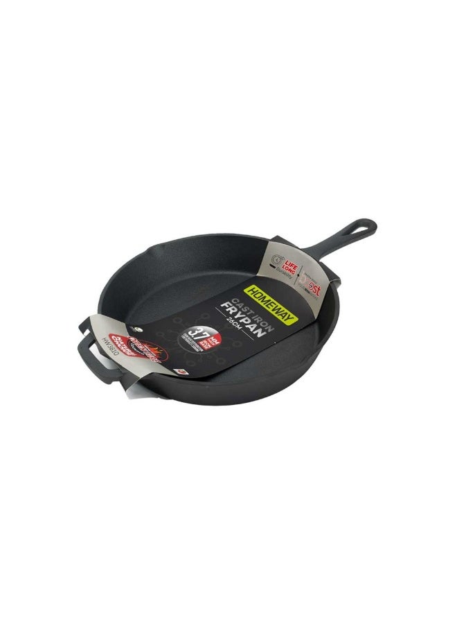Homeway Cast Iron Frypan 26cm, 3.7mm Thick Iron Base, Even Heat Distribution, Oven Safe up to 260°C, Compatible with All Cooking Surfaces, Open Fire Cooking, HW3810, Black - Image 1