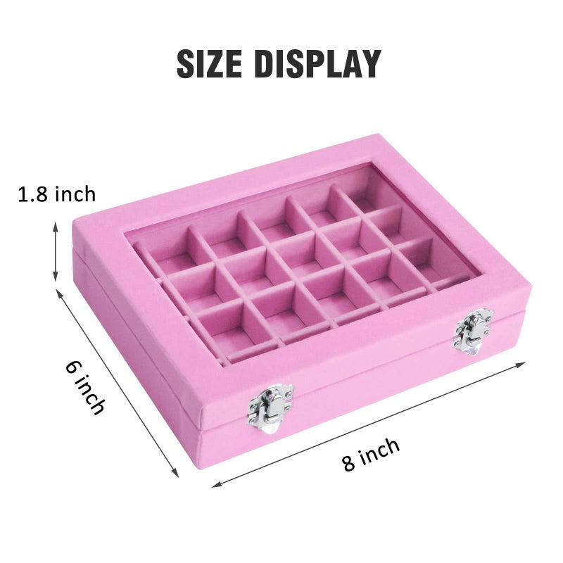 Vicoter Velvet Jewelry Box 24 Grid Jewelry Ring Display Organiser Box Tray Holder Earrings Storage Case for Girls Wife Mom Women (Pink) - Image 2