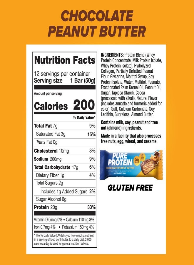 Pure Protein Chocolate Peanut Butter Protein Bars – 20g Protein, 3g Sugar, 190 Calories (12 count) Low Sugar* High Protein Snack - Gluten Free - Perfect for a Healthy Snack - Image 3