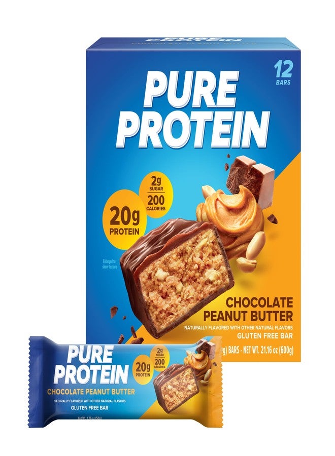 Pure Protein Chocolate Peanut Butter Protein Bars – 20g Protein, 3g Sugar, 190 Calories (12 count) Low Sugar* High Protein Snack - Gluten Free - Perfect for a Healthy Snack - Image 1