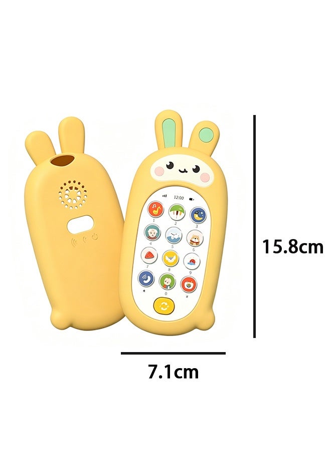 MXN Baby Cell Phone Toyswith Music & Bilingual Learning - Silicone Teething Educational Toy Phone - Interactive Toddler Toy for Aged 1+ Kids Toddler Infants Baby Shower Birthday (Yellow Bunny) - Image 2