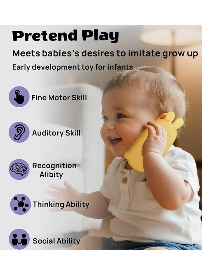 MXN Baby Cell Phone Toyswith Music & Bilingual Learning - Silicone Teething Educational Toy Phone - Interactive Toddler Toy for Aged 1+ Kids Toddler Infants Baby Shower Birthday (Yellow Bunny) - Image 5