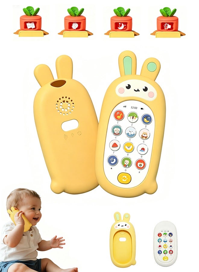 MXN Baby Cell Phone Toyswith Music & Bilingual Learning - Silicone Teething Educational Toy Phone - Interactive Toddler Toy for Aged 1+ Kids Toddler Infants Baby Shower Birthday (Yellow Bunny) - Image 1