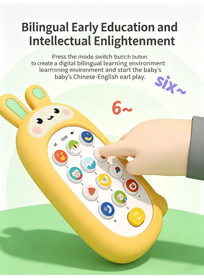 MXN Baby Cell Phone Toyswith Music & Bilingual Learning - Silicone Teething Educational Toy Phone - Interactive Toddler Toy for Aged 1+ Kids Toddler Infants Baby Shower Birthday (Yellow Bunny) - Image 3