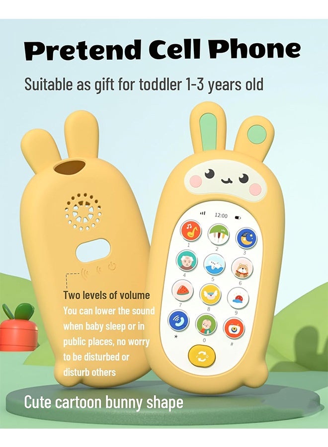 MXN Baby Cell Phone Toyswith Music & Bilingual Learning - Silicone Teething Educational Toy Phone - Interactive Toddler Toy for Aged 1+ Kids Toddler Infants Baby Shower Birthday (Yellow Bunny) - Image 4