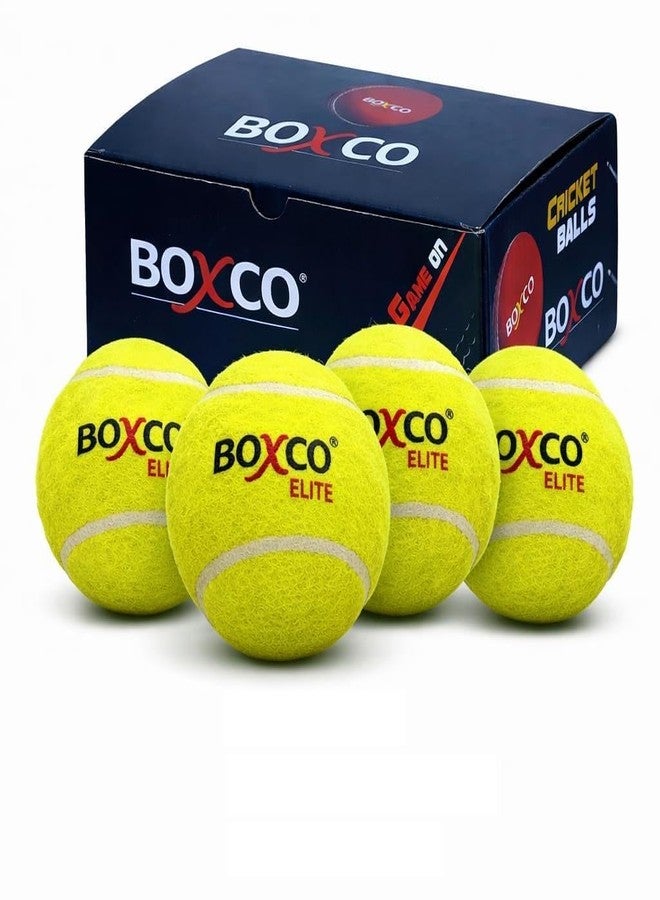 BOXCO Elite Medium Weight Tennis Cricket Ball, Practice Ball, Cricket Training Ball,Lawn Cricket (Yellow, Pack of 4) - Image 1