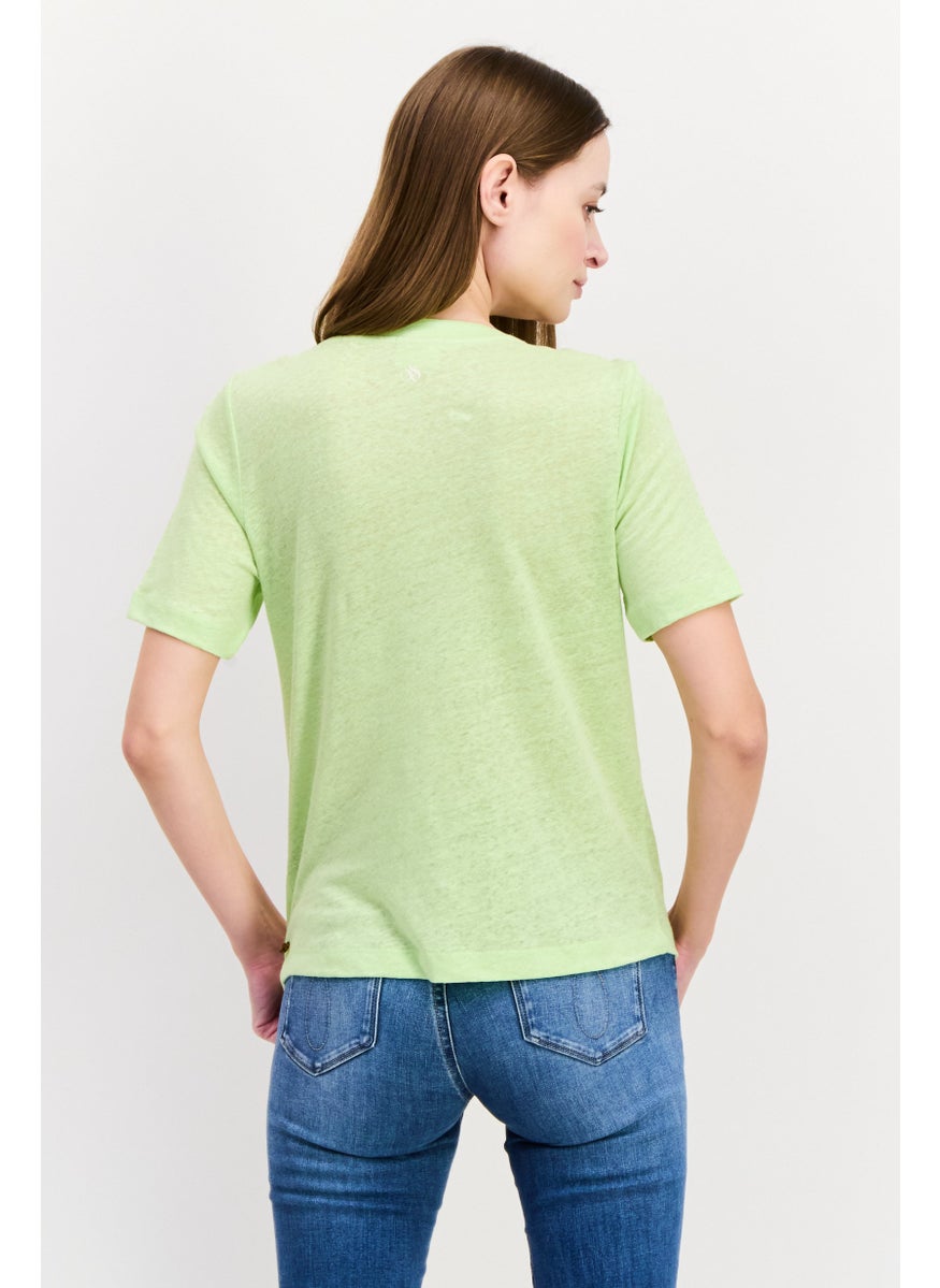 Scotch & Soda - Women V Neck Short Sleeve Solid T Shirt, Lime Green - Image 1