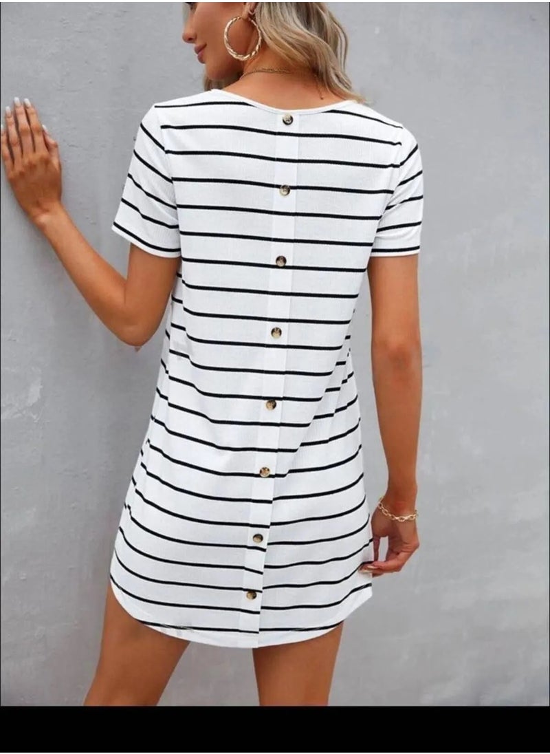 SoBe Button Detailed Crew Neck Striped Camisole Dress STANDARD SIZE S M L COMPATIBLE.made in Turkiye  - Image 1